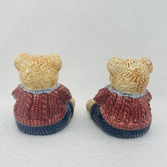 Vintage Gkao Teddy Bear Salt Pepper Shaker Set Ceramic Animal Figure Shape Deco - Picture 4 of 9